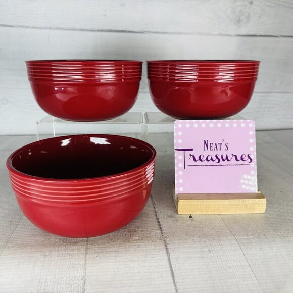 Mainstays CHIARA Solid Red Embossed Stoneware Large Soup Cereal Bowls Set of 3 - Picture 1 of 16